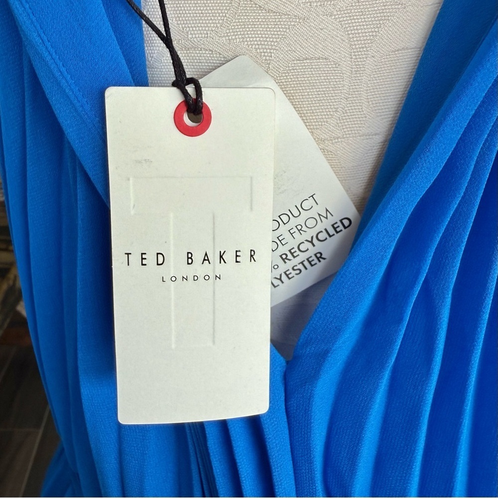 NWT Ted Baker London Helyos Blue Halter Neck Pleated Maxi Dress Sz Ted 5 US 12 - Picture 10 of 11